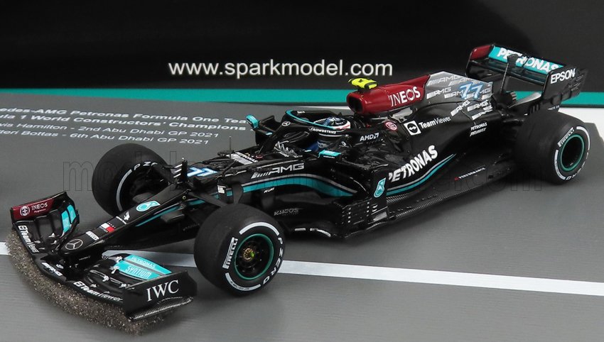 MERCEDES GP | SET F1 2X W12 MERCEDES M12 EQ POWER+ TEAM AMG PETRONAS MOTORSPORT FORMULA ONE N 44 + N 77 ABU DHABI GP 2021 LEWIS HAMILTON - VALTTERI BOTTAS - 8 TIMES WORLD CHAMPION CONSTRUCTEUR