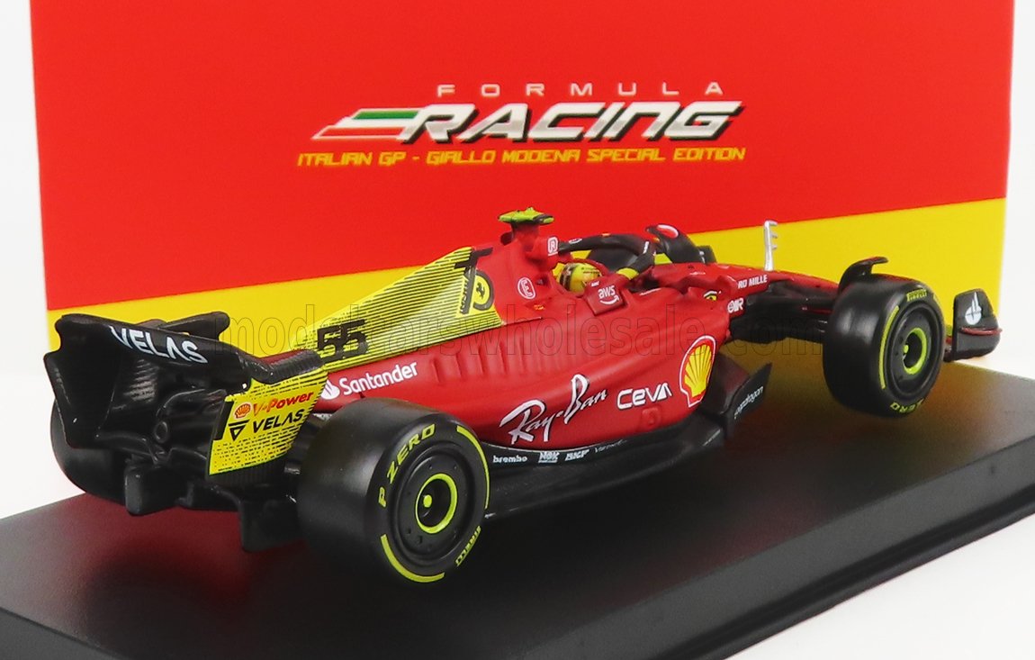 FERRARI | F1-75 SCUDERIA FERRARI N 55 4th MONZA GP ITALY 2022 CARLOS SAINZ - WITH HELMET AND PLASTIC SHOWCASE -