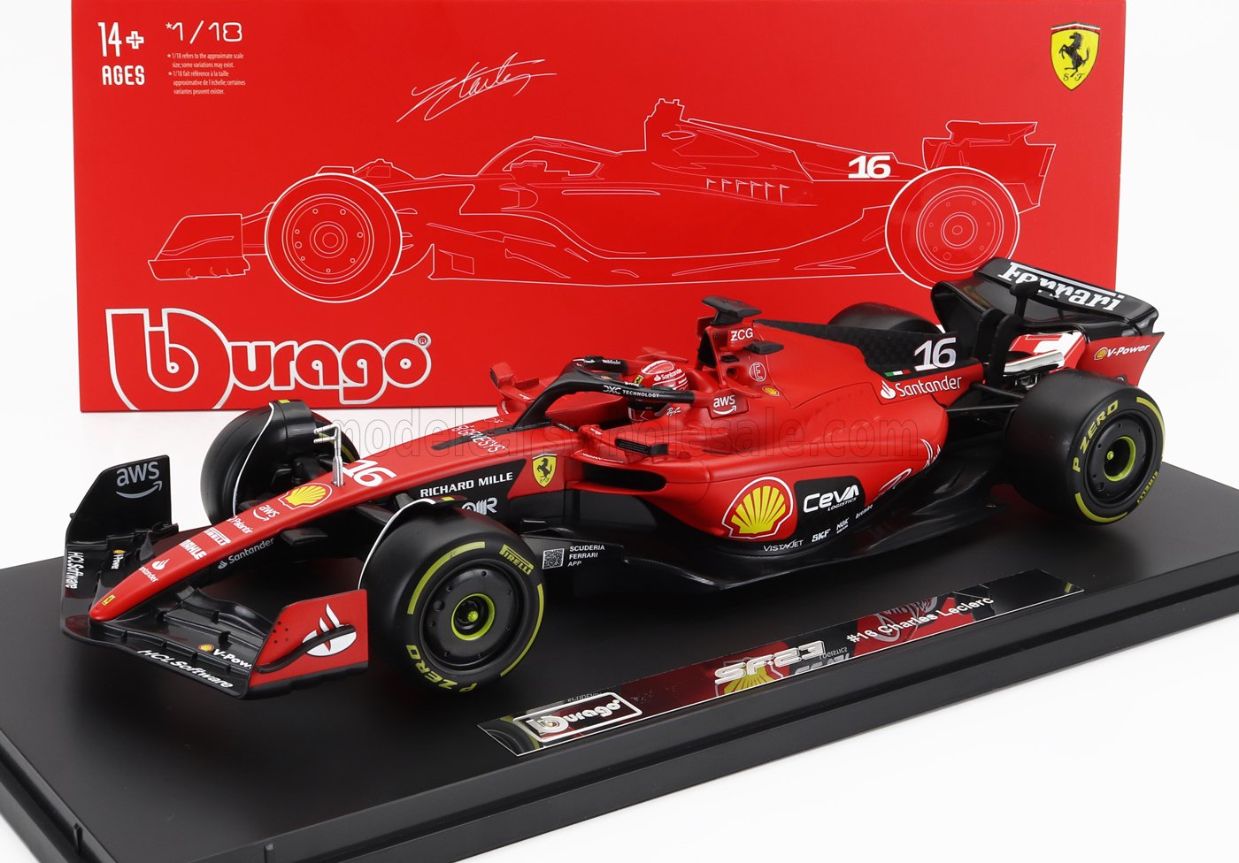 FERRARI | F1 SF-23 TEAM SCUDERIA FERRARI N 16 SEASON 2023 CHARLES LECLERC - CON VETRINA - WITH SHOWCASE - EXCLUSIVE CARMODEL | BLACK