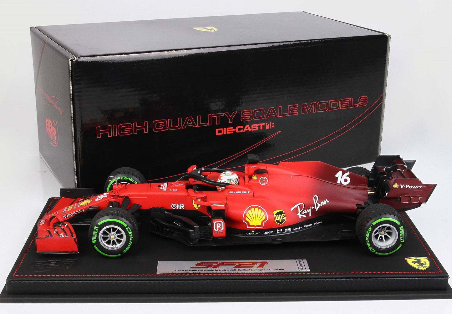 FERRARI SF21 GRAN PREMIO DEL MADE IN ITALY E DELL'EMILIA ROMAGNA CHARLES LECLERC CAR N.16 GREEN INTERMEDIATE TIRES - Vroomi