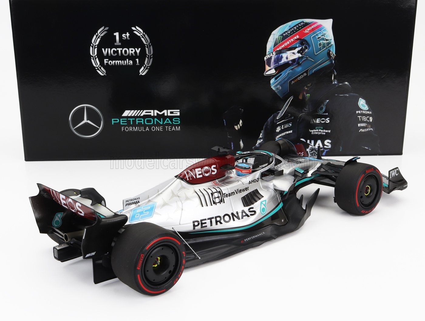 MERCEDES GP - F1 W13E TEAM MERCEDES-AMG PETRONAS F1 N 63 (première victoire en F1) VAINQUEUR GP BRÉSILIEN 2022 GEORGE RUSSELL - VERT ARGENT
