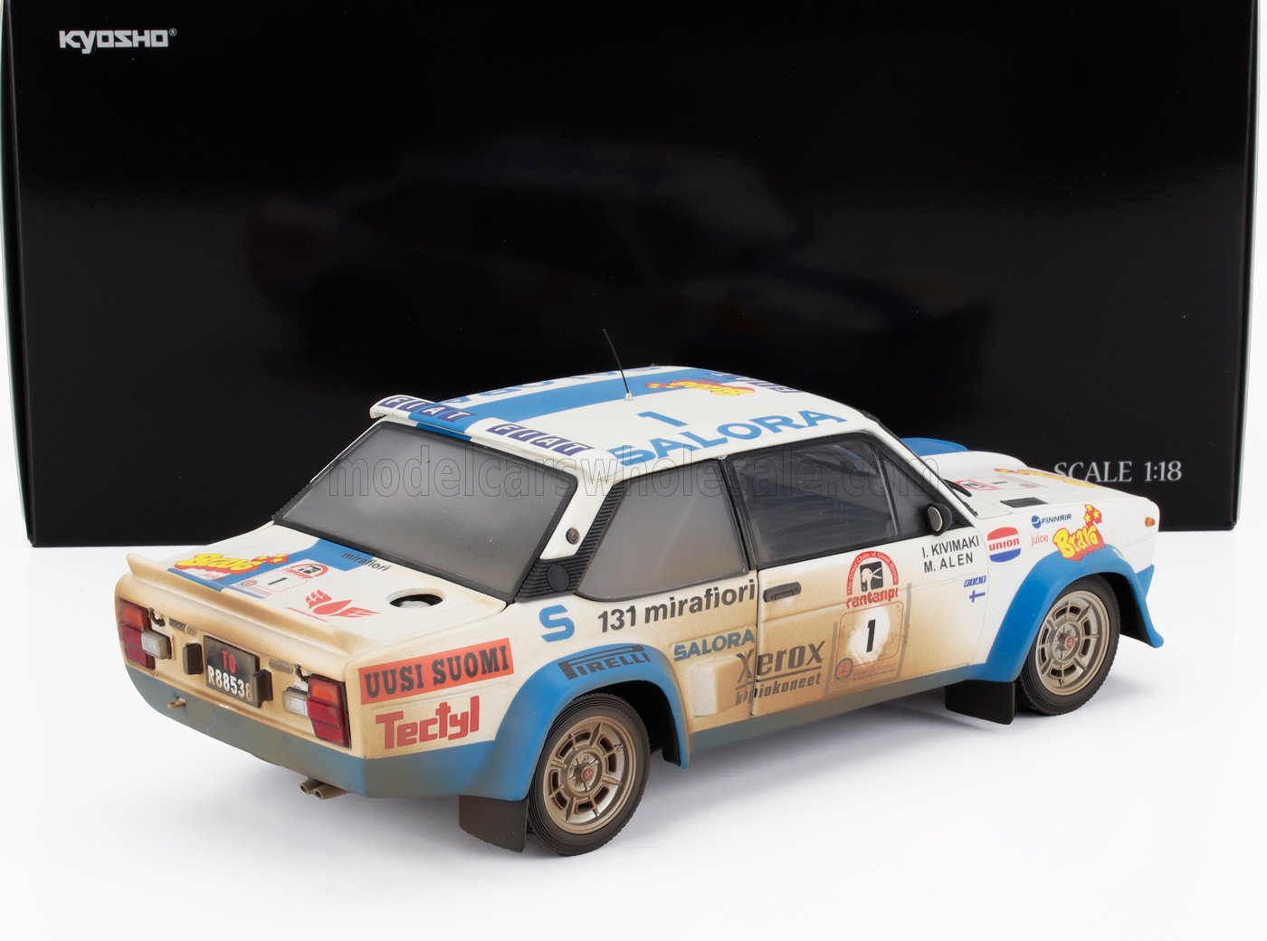 FIAT - 131 ABARTH (versione notturna e sporca) N 1 VINCITORE RALLY 1000 LAGHI 1980 MARKKU ALEN - ILKKA KIVIMAKI - BIANCO AZZURRO