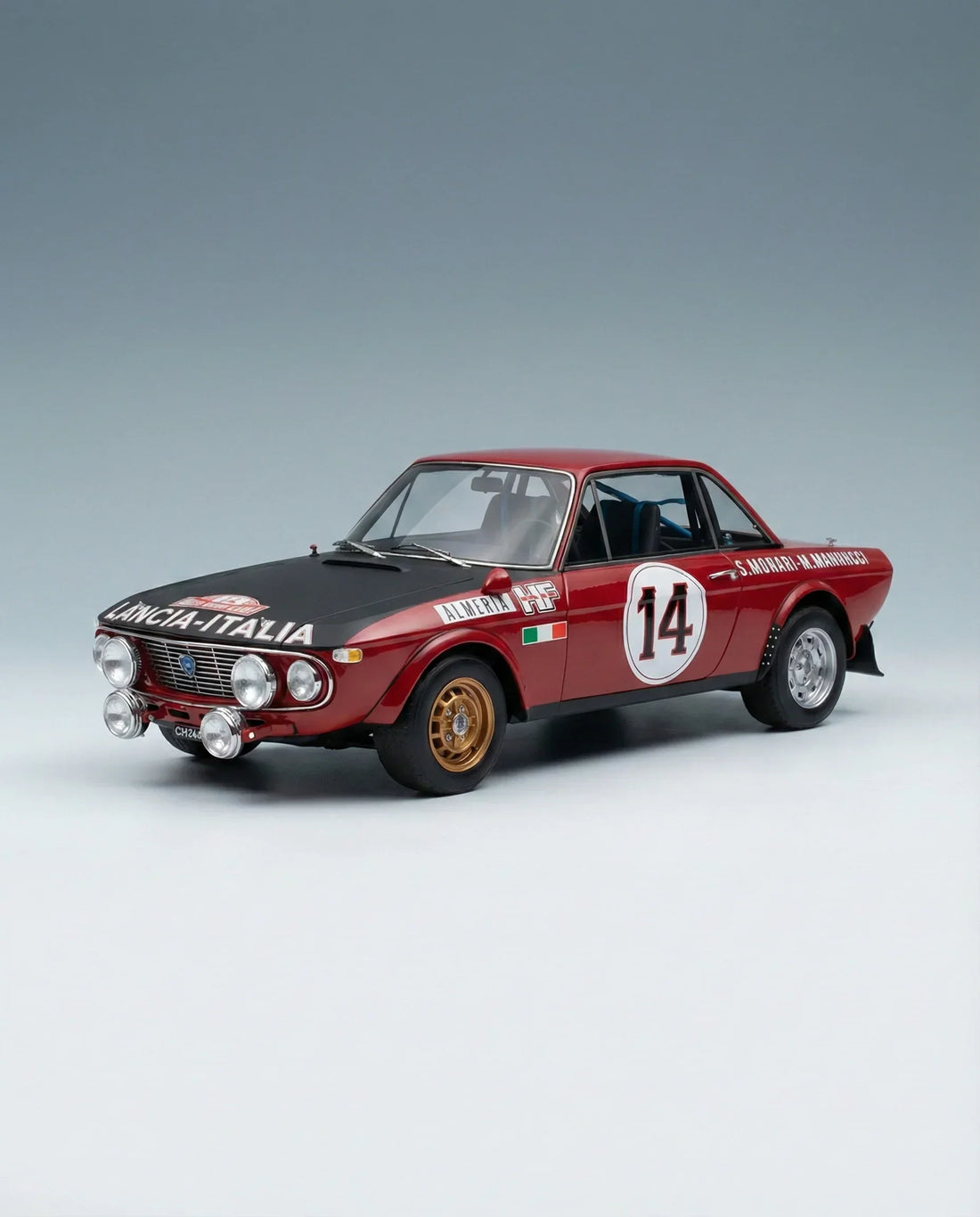 Modellauto Lancia Fulvia Rally Nr. 14, detailgetreue rote Druckguss-Nachbildung, online erhältlich