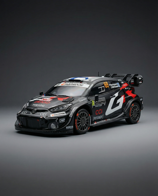 1/18 scale Toyota rally car die-cast model in black and red, collector item available online