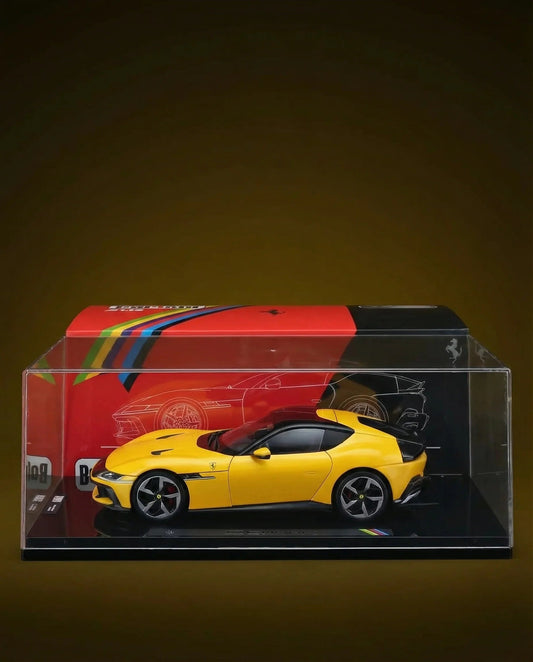 Scale model car Ferrari in yellow, collectible die-cast replica, available for collectors online