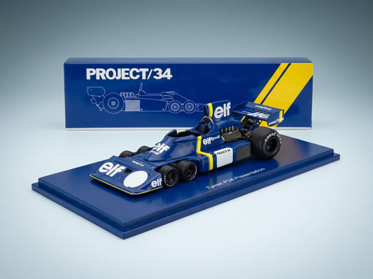 Tyrrell P34 Project/34 presentation scale model on display base with box