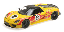 PORSCHE 918 SPYDER MARTINI WEISSACH PACKAGE YELLOW WITH RED STRIPES
