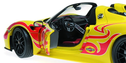 PORSCHE 918 SPYDER MARTINI WEISSACH PACKAGE YELLOW WITH RED STRIPES