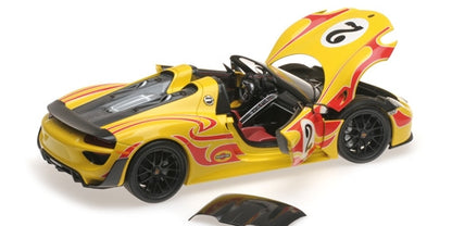 PORSCHE 918 SPYDER MARTINI WEISSACH PACKAGE YELLOW WITH RED STRIPES