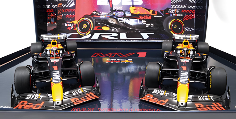 RED BULL RACING RB19 TWO CAR SET MAX VERSTAPPEN W.C. QATAR SPRINT &amp; GP 2023
