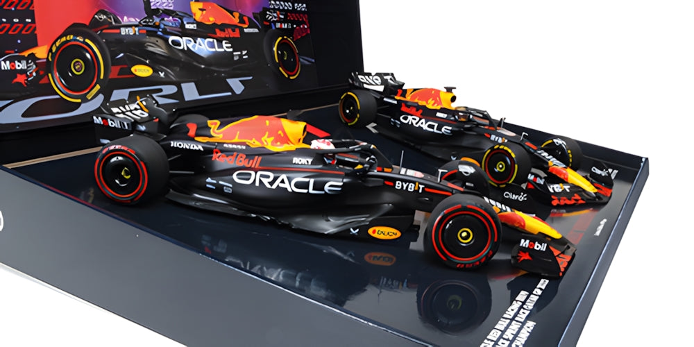 RED BULL RACING RB19 TWO CAR SET MAX VERSTAPPEN W.C. QATAR SPRINT &amp; GP 2023