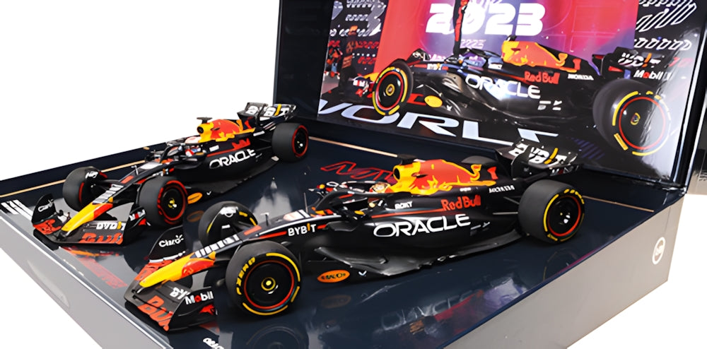 RED BULL RACING RB19 TWO CAR SET MAX VERSTAPPEN W.C. QATAR SPRINT &amp; GP 2023