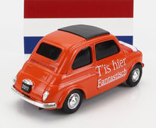 FIAT - 500 OLANDA biertje ? - T'is hier fantastisch - ORANGE Scale model car on Vroomi