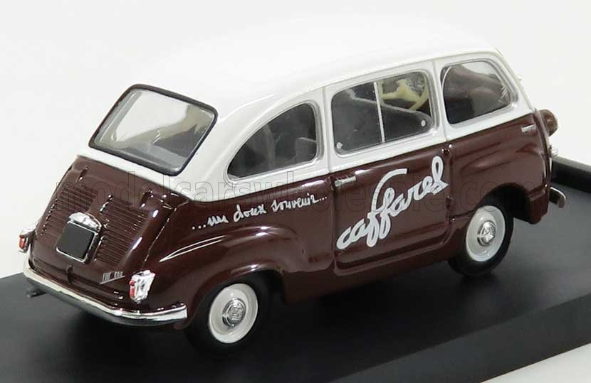FIAT - 600 MULTIPLA VEICOLO COMMERCIALE CAFFAREL 1956 - WHITE BROWN Scale model car on Vroomi