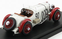 White vintage race car model with red wheels and number 90, displayed on black base, available on Vroomi