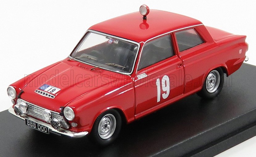 Red vintage model race car number 19 on black display base, also available via Vroomi