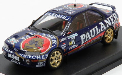 1/18 scale Subaru Impreza rally car die-cast model with Paulaner livery, available now online.