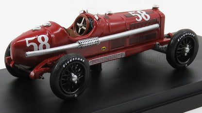 Red vintage race car model number 58 with Firestone tires on display base, now on Vroomi