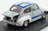 Voiture miniature Fiat Abarth blanche et bleue avec capot ouvert, exposée sur socle noir — Vroomi