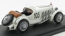 White vintage Mercedes 105 race car model with brown seat and spare tire, available on Vroomi