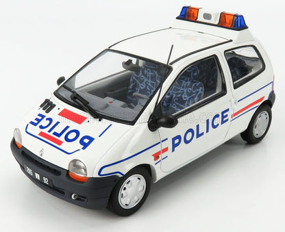 White Renault police car model with blue and red markings, siren on roof, available on Vroomi