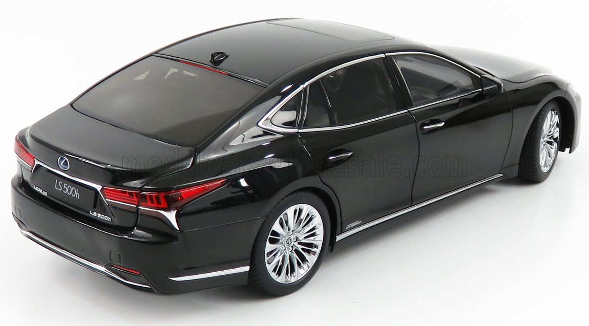 Black Lexus LS 500h luxury sedan rear and side view, available through Vroomi