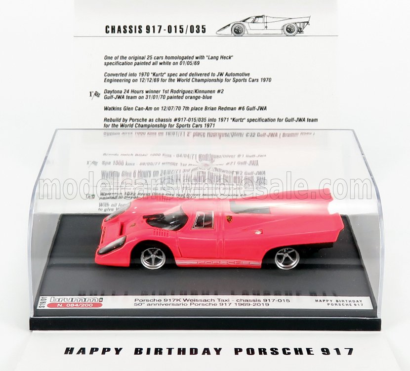 Porsche 917K 50th Anniversary 1969 Orange Fluo Brumm 1:43 scale model