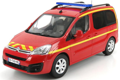Red Citroën fire service van model with yellow stripes and blue emergency light, offered on Vroomi