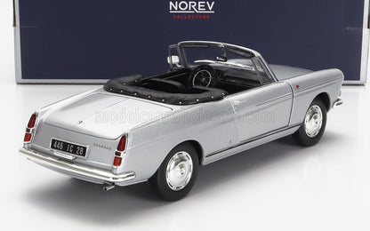 Silver Peugeot classic convertible model car with black interior, available on Vroomi