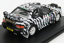 1/18 scale die-cast Subaru rally car model with zebra stripes, collectible available now