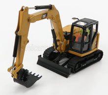 Yellow CAT mini excavator model with black tracks and operator cabin, available on Vroomi