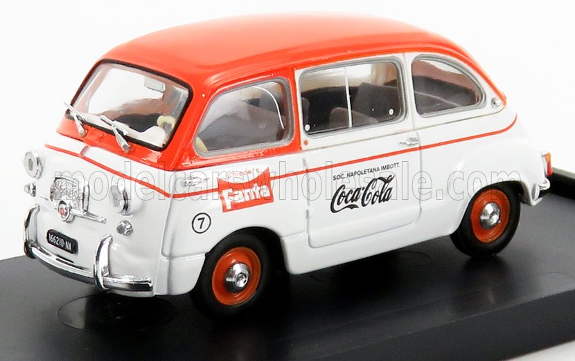 FIAT - 600D MULTIPLA FANTA COCA-COLA 1961 - WHITE ORANGE Scale model car on Vroomi