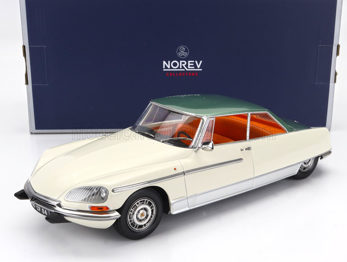 Cream and green Citroën DS scale model car by Norev, displayed with box — Vroomi