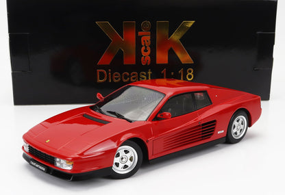 Red 1:18 scale diecast Ferrari Testarossa model with detailed body and wheels, available at Vroomi