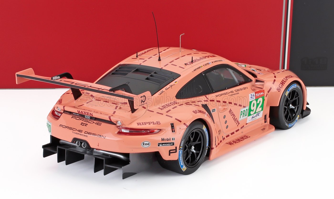 Porsche 911 991 RSR Porsche GT Team No. 92 Winner LMGTE Pro Pink Pig Tribute 24h Le Mans 2018 Michael Christensen Kevin Estre Laurens Vanthoor IXO Models 1:18 scale model - image 2