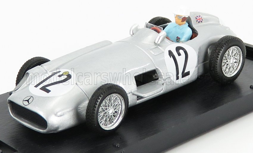 MERCEDES BENZ - F1 W196 N 12 WINNER BRITISH GP 1955 S.MOSS - 1st F1 VICTORY - WITH DRIVER FIGURE - SILVER Scale model car on Vroomi