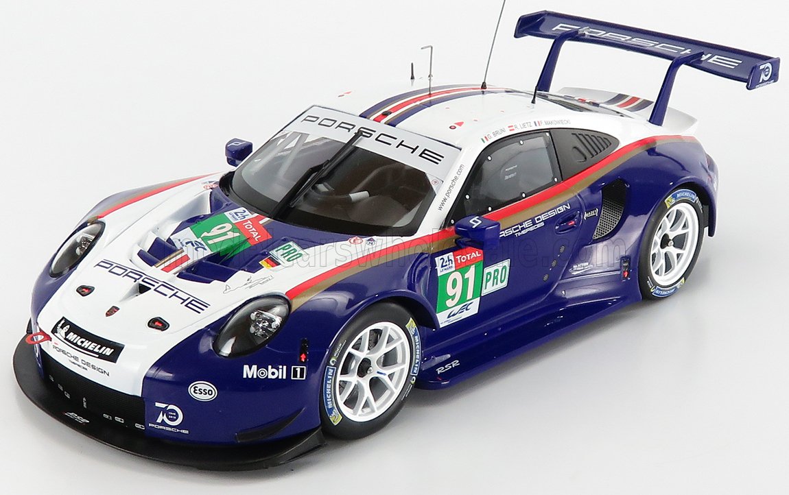 PORSCHE - 911 991 RSR PORSCHE GT TEAM N 91 2nd LMGTE PRO 24h LE MANS 2018 RICHARD LIETZ - GIANMARIA BRUNI - FREDERIC MAKOWIECKI - BLUE WHITE Scale model car on Vroomi