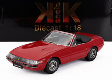 Red 1:18 scale diecast Ferrari 365 GTS/4 convertible model car with detailed interior, available on Vroomi