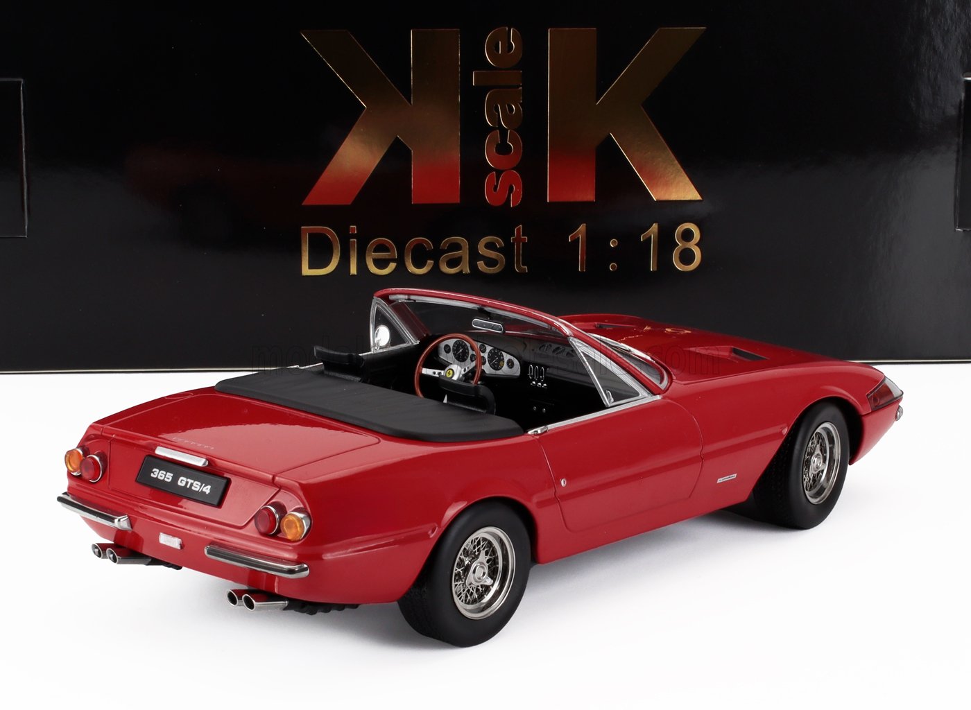 Red 1:18 scale diecast Ferrari 365 GTS/4 convertible model available on Vroomi