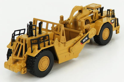 Yellow Caterpillar 657G heavy machinery model with black details, available on Vroomi platform