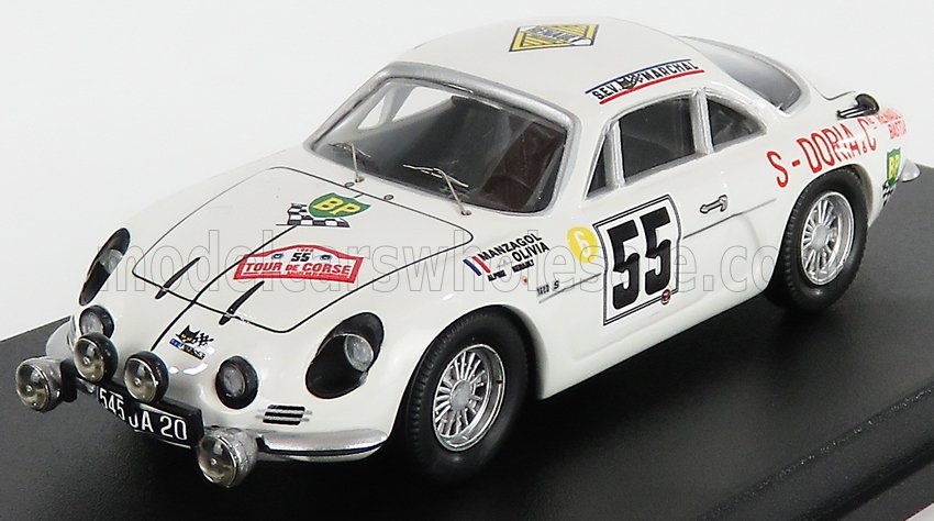 Voiture miniature 1:18 blanche avec décalcomanies de course, numéro 55, présentée chez Vroomi
