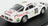 Voiture miniature 1:43 blanche avec décalcomanies de course, numéro 55, exposée sur socle noir — Vroomi