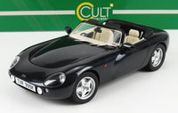 Coche a escala TVR Griffith negro con interior crema, presentado por Vroomi para coleccionistas.