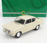 Coche a escala color crema de Cult, con embalaje Vroomi para coleccionistas