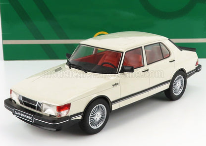 Modelo de carro Saab 900 Turbo branco à escala 1:18 com interior vermelho, peça de coleção e disponível online