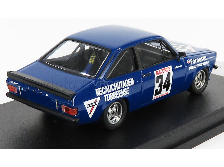Miniature de la Ford Escort MKII de rallye en bleu avec décalcomanies de course blanches et finitions noires du Rallye Vila do Conde 1980