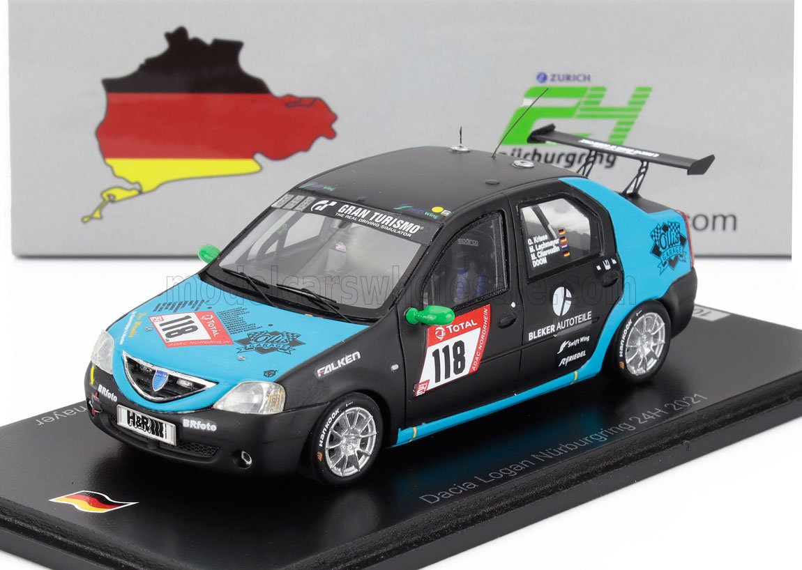 SPARK-MODEL - 1/43 - DACIA - LOGAN TEAM SWIFTWING.DE N 118 24h NURBURGRING 2021 O.KRIESE - M.LACHMAYER - M.CHAROUDIN - BLACK BLUE