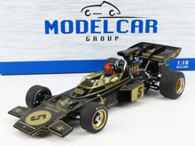 1:18 scale die-cast Lotus John Player Special Formula 1 car model with black gold livery and driver helmet available at Vroomi