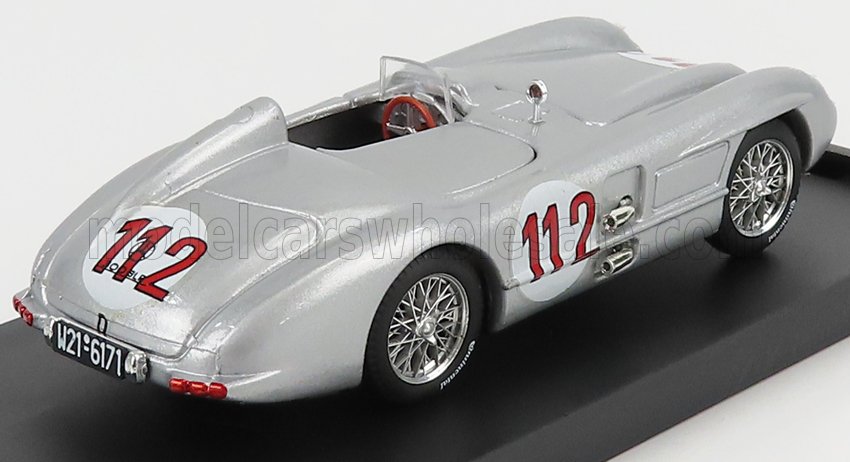 Mercedes-Benz 300 SLR Roadster No. 112 Juan Manuel Fangio Targa Florio 1955 Silver Brumm 1:43 scale model - image 2
