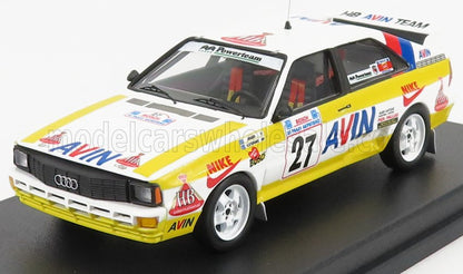 Audi rally car model with AVIN racing livery, number 27, displayed on black stand, available on Vroomi